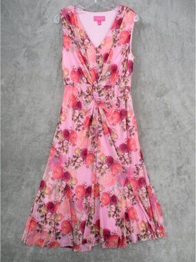 Isaac Mizrahi Live Dress Womens Small Floral Twist Front Midi Romantic Coquette